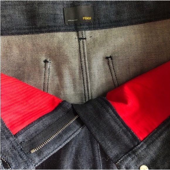 FENDI] Blue Raw Denim Tan Hand stitches Jean Mini Skirt - Picture 4 of 15